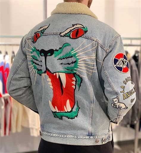 gucci jeans jacket panther|gucci jean jackets men's.